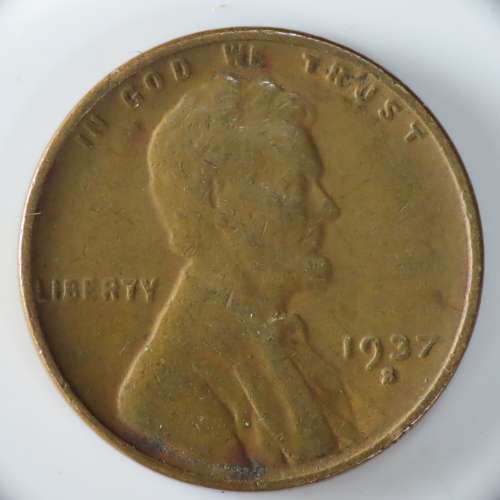 USA , 1937 S Lincoln Cent, Wheat Penny , San Francisco Mint