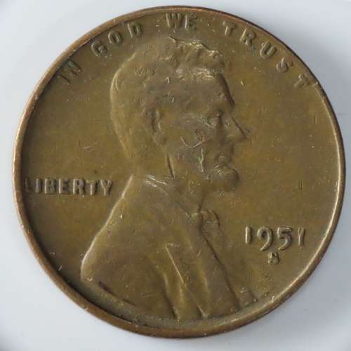 USA , 1951 S Lincoln Cent, Wheat Penny , San Francisco Mint