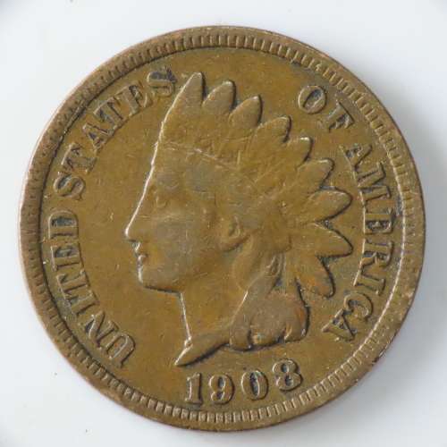USA , 1908 Indian Head Cent, Indian Head Penny , Philadelphia Mint