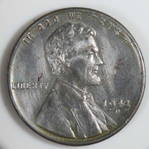 USA , 1943 D Lincoln Cent, Steel Wheat Penny , Denver Mint, WWII