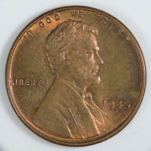 USA , 1945 D Lincoln Cent, BU Wheat Penny , Denver Mint, Uncirculated Gem Red