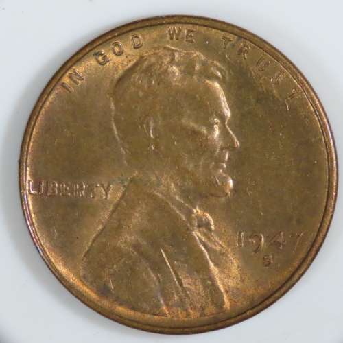 USA , 1947 S Lincoln Cent, BU Wheat Penny , San Francisco Mint, Uncirculated Gem Red