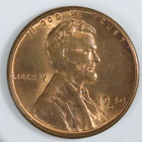 USA , 1949 D Lincoln Cent, BU Wheat Penny , Denver Mint, Uncirculated Gem Red