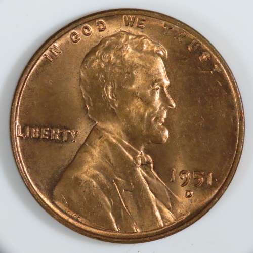 USA , 1951 D Lincoln Cent, BU Wheat Penny , Denver Mint, Uncirculated Gem Red