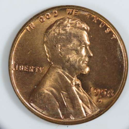 USA , 1958 D Lincoln Cent, BU Wheat Penny , Denver Mint, Uncirculated Gem Red