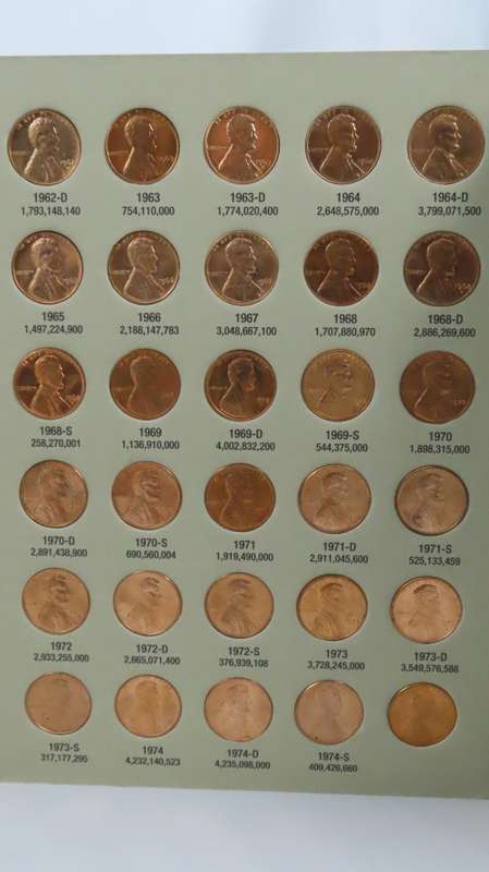 High Grade Complete Lincoln Cent PDS Set 1941 to 1974, 90 Coins Uncirculated Gem Red in Folder