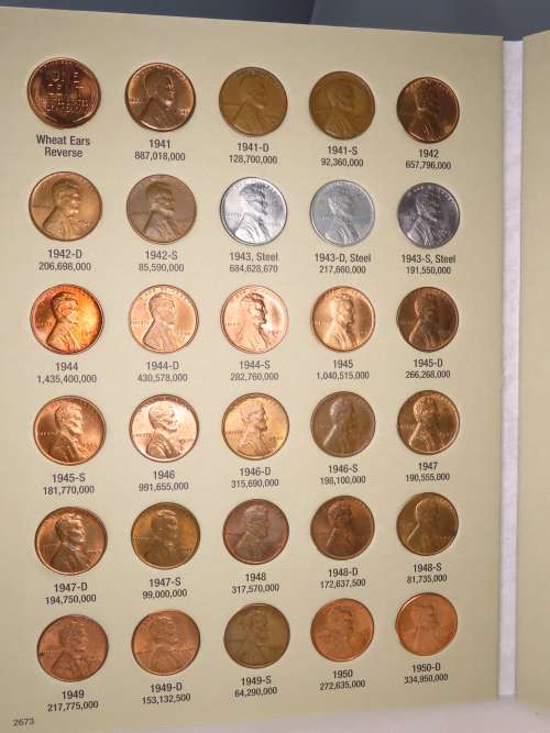 High Grade Complete Lincoln Cent PDS Set 1941 to 1974, 90 Coins Uncirculated Gem Red in Folder