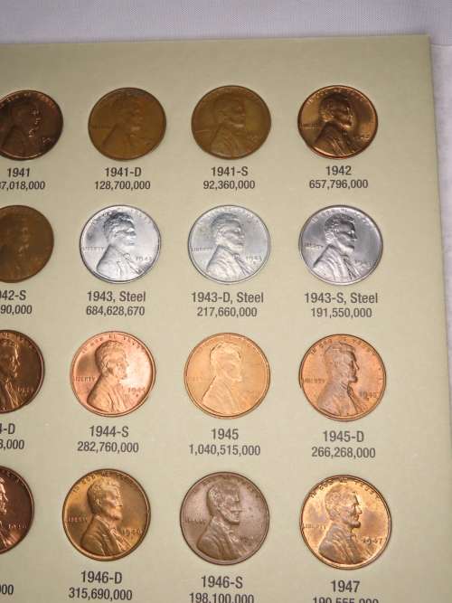 High Grade Complete Lincoln Cent PDS Set 1941 to 1974, 90 Coins Uncirculated Gem Red in Folder