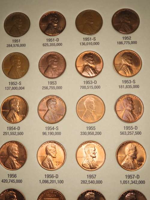 High Grade Complete Lincoln Cent PDS Set 1941 to 1974, 90 Coins Uncirculated Gem Red in Folder