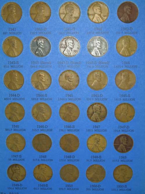 Complete Lincoln Cent PDS Set 1941 to 1974, 86 Coins in Folder