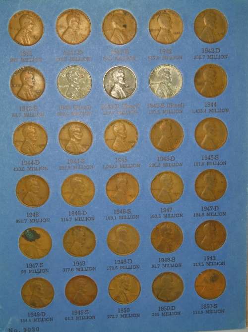 Complete Lincoln Cent PDS Set 1941 to 1974, 86 Coins in Folder