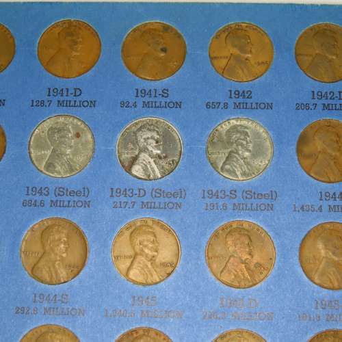 Complete Lincoln Cent PDS Set 1941 to 1974, 86 Coins in Folder