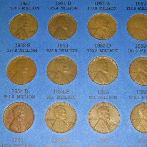 Complete Lincoln Cent PDS Set 1941 to 1974, 86 Coins in Folder