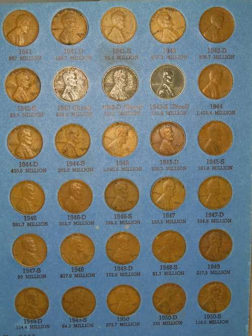 Complete Lincoln Cent PDS Set 1941 to 1973, 84 Coins in Folder