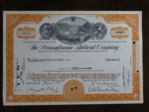 Pennsylvania Railroad Company, Stock Certificate, 1958, 10 Shares