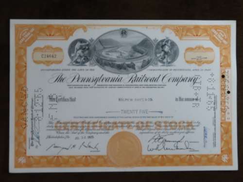 Pennsylvania Railroad Company, Stock Certificate, 1965, 25 Shares