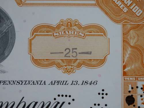 Pennsylvania Railroad Company, Stock Certificate, 1965, 25 Shares
