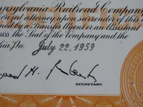Pennsylvania Railroad Company, Stock Certificate, 1959, 10 Shares