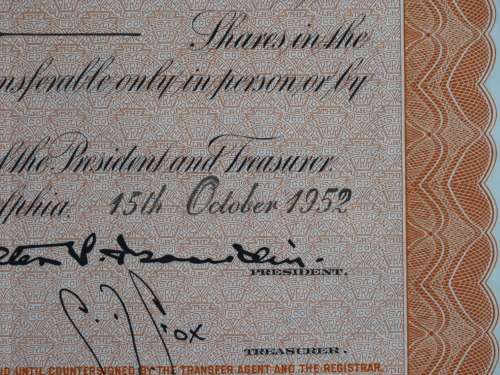 Set of Two Pennsylvania Railroad Company, Stock Certificates, 1952 to 1961