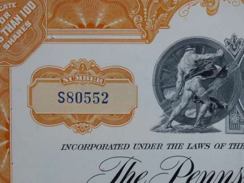 Set of Two Pennsylvania Railroad Company, Stock Certificates, 1952 to 1961