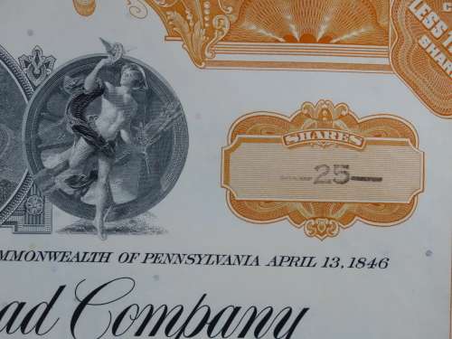 Set of Two Pennsylvania Railroad Company, Stock Certificates, 1952 to 1961