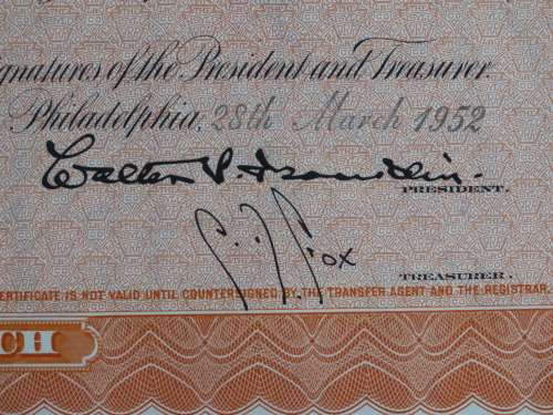 Set of Two Pennsylvania Railroad Company, Stock Certificates, 1952 to 1961