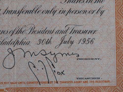 Pennsylvania Railroad Company, Stock Certificate, 1956 , 9 Shares