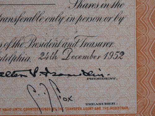Pennsylvania Railroad Company, Stock Certificate, 1952 , 5 Shares
