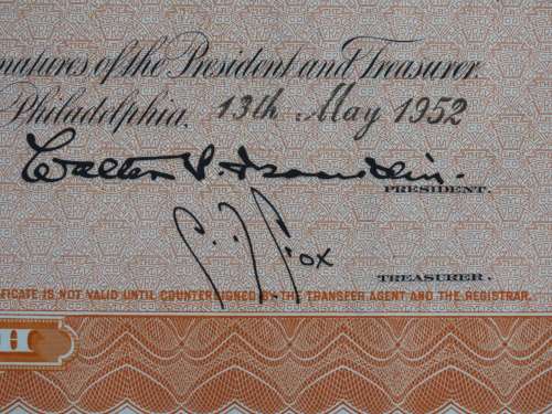 Pennsylvania Railroad Company, Stock Certificate, 1952 , 10 Shares