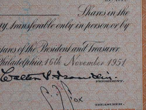 Pennsylvania Railroad Company, Stock Certificate, 1951 , 5 Shares