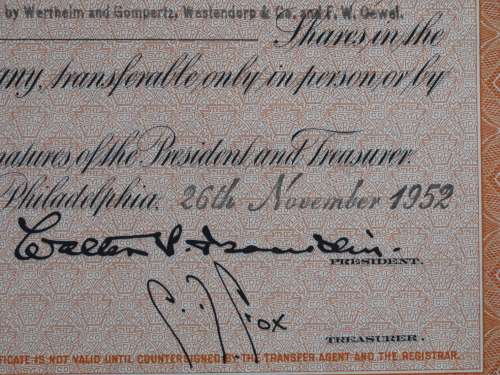 Pennsylvania Railroad Company, Stock Certificate, 1952 , 10 Shares