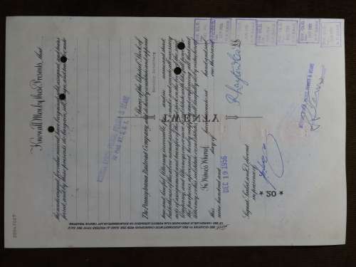 Pennsylvania Railroad Company, Stock Certificate, 1955 , 20 Shares with duty seals