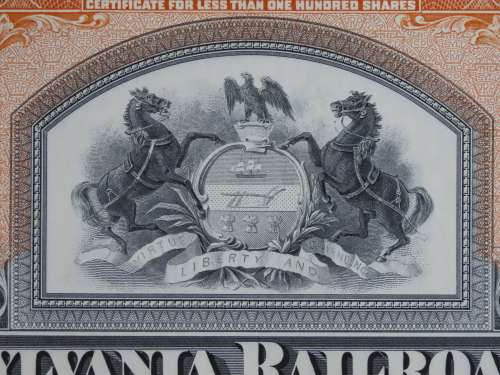 Pennsylvania Railroad Company, Stock Certificate, 1955 , 20 Shares with duty seals
