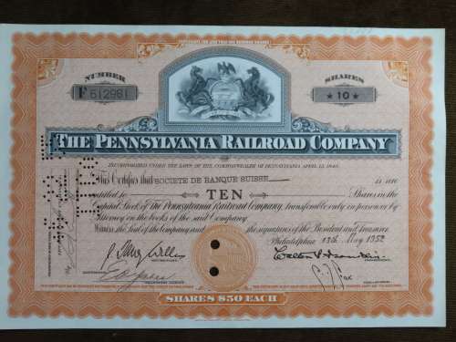 Pennsylvania Railroad Company, Stock Certificate, 1952 , 10