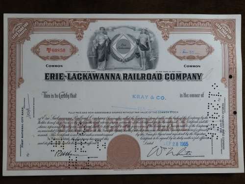 Erie Lackawanna Railroad Company, Stock Certificate, 1965, 10 Shares