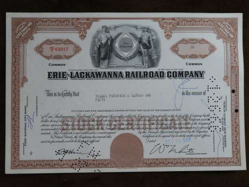 Erie Lackawanna Railroad Company, Stock Certificate, 1965, 50 Shares