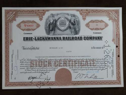 Erie Lackawanna Railroad Company, Stock Certificate, 1966, 50 Shares