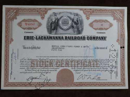 Erie Lackawanna Railroad Company, Stock Certificate, 1966, 55 Shares