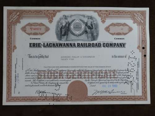 Erie Lackawanna Railroad Company, Stock Certificate, 1963, 25 Shares