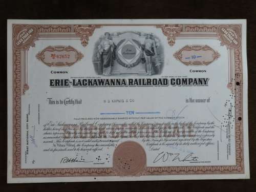Erie Lackawanna Railroad Company, Stock Certificate, 1965, 10 Shares