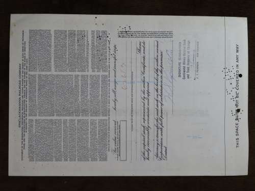 Erie Lackawanna Railroad Company, Stock Certificate, 1965, 10 Shares