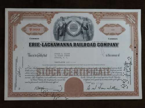 Erie Lackawanna Railroad Company, Stock Certificate, 1960, 25 Shares