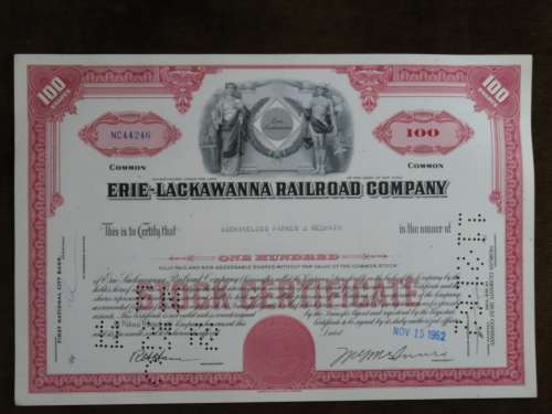 Erie Lackawanna Railroad Company, Stock Certificate, 1962 , 100 Shares