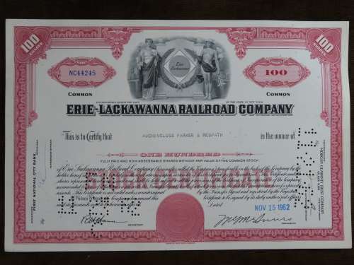 Erie Lackawanna Railroad Company, Stock Certificate, 1962 , 100 Shares