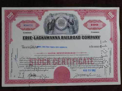 Erie Lackawanna Railroad Company, Stock Certificate, 1962 , 100 Shares
