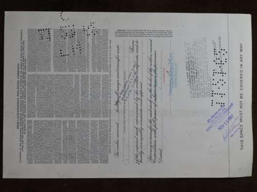 Erie Lackawanna Railroad Company, Stock Certificate, 1962 , 100 Shares