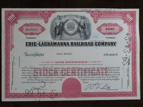 Erie Lackawanna Railroad Company, Stock Certificate, 1966 , 100 Shares
