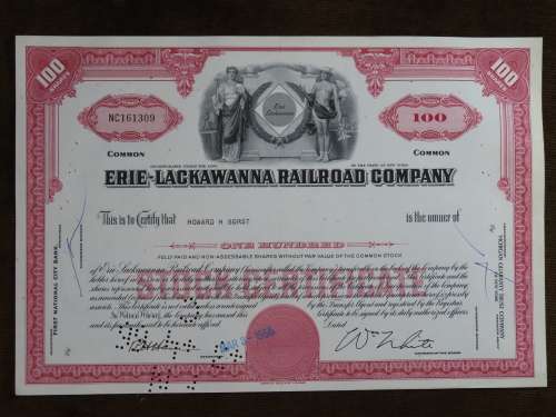 Erie Lackawanna Railroad Company, Stock Certificate, 1966 , 100 Shares