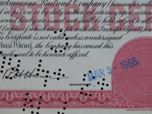 Erie Lackawanna Railroad Company, Stock Certificate, 1966 , 100 Shares