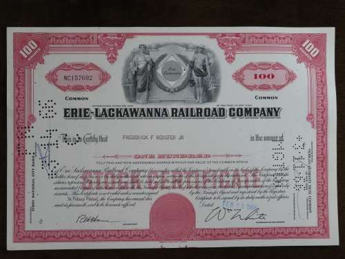 Erie Lackawanna Railroad Company, Stock Certificate, 1966 , 100 Shares